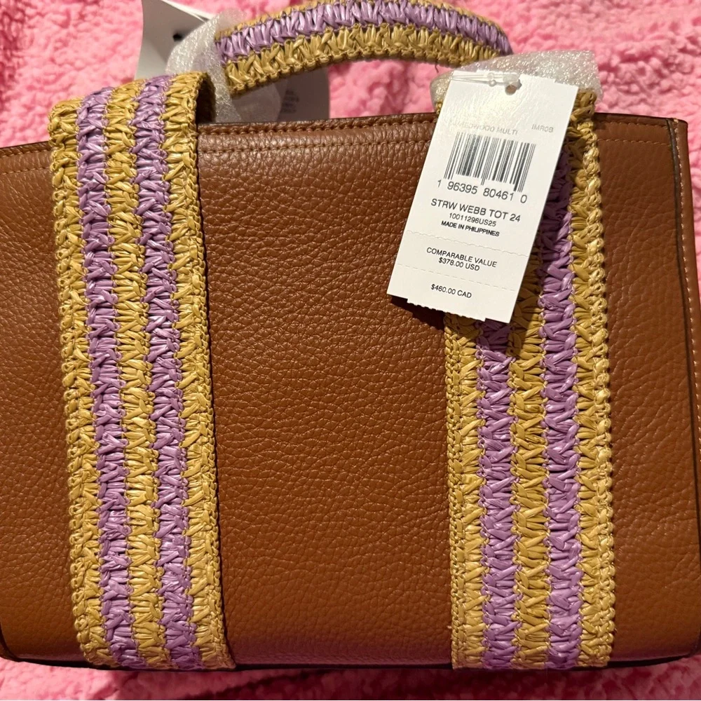 Coach Satchel Crossbody leather Raffia Brown Tan and Purple NWT - Picture 5 of 12